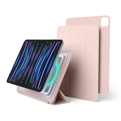 Abbildung von elago Magnetisches Folio Hülle Kompatibel mit iPad Pro 11&quot; 6., 5., 4. Generation Rückwand kann an Metallmaterialien befestigt Werden, Apple Pencil und elago&#039;s Case (Sandrosa)