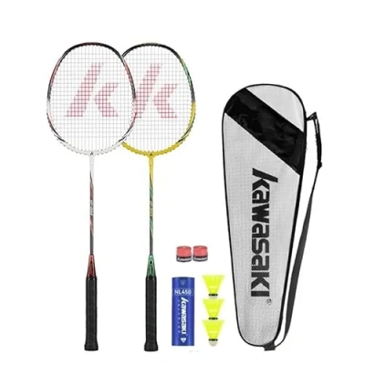Abbildung von Kawasaki Badminton schläger Federball Set Racket badmintonschläger Profi mit 3 bälle 1 Schlägertasche 2 federballschläger für Training, Sport