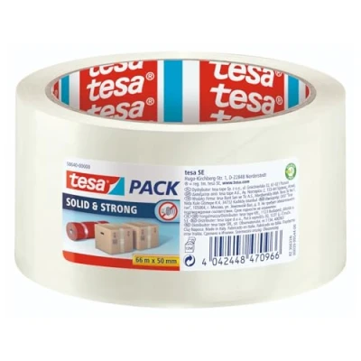 Abbildung von tesapack Solid &amp; Strong leise abrollbares Paketband/Packband zum sicheren Verschließen von Paketen. Verfügbar in: Transparent und Braun