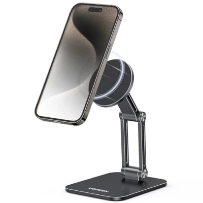 Abbildung von UGREEN Magnetischer Handy Ständer Magsafe Handyhalter Tisch Faltbarer iPhone mit Metallringe kompatibel 15 14 13 12 Pro Max und Hülle, Galaxy S23 Ultra S23+ usw. (Schwarz)