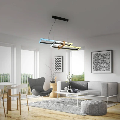 Abbildung von BRILONER Dimmbare LED Pendelleuchte CCT, Fernbedienung, Nachtlicht und Timer, Deckenleuchte, Lampe, Wohnzimmerlampe, Hängelampe, Küchenlampe mit Holz