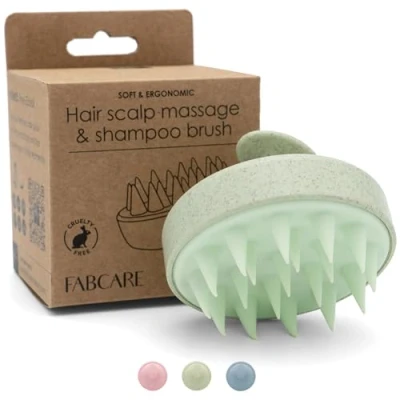 Abbildung von FABCARE Kopfhaut Massagebürste für Haarwachstum und Blutzirkulation, geeignet alle Haartypen, aus Weizenstroh, ideal Peeling trockene bei nassem oder trockenem Haar (Green)