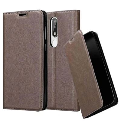 Abbildung von Cadorabo Hülle kompatibel mit Nokia 5.1 Plus / X5 aus Premium Kunst Leder Flip Klappbare Stoßfeste Magnetische [Standfunktion] [Kartenfächern] Cover für Tasche in Braun