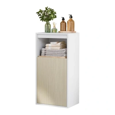 Abbildung von VASAGLE Badezimmerschrank, Badschrank hängend, Tür mit Verstellbarer Öffnungsrichtung, verstellbare Ablage, 30 x 40 80 cm, wolkenweiß naturbeige BBK742N01