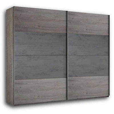 Abbildung von PALMA Eleganter Kleiderschrank 2 türig mit viel Stauraum Vielseitiger Schwebetürenschrank in Haveleiche Optik, Betonoxid 271 x 210 60 cm (B/H/T)