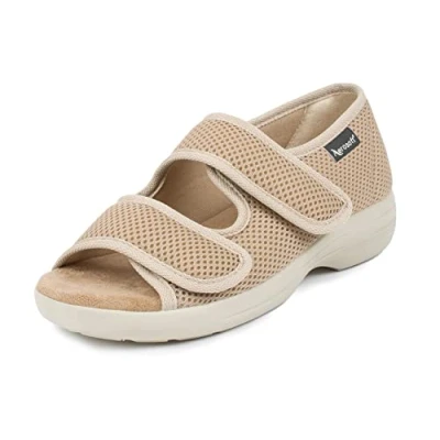 Abbildung von Aerosoft Reha Sandale Stretch 06 Damen Klettverschluss Weite G H rutschhemmend (beige, numeric_40)