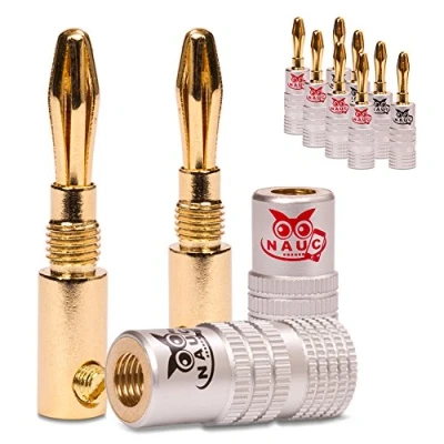 Abbildung von NAUC Bananenstecker für Lautsprecherkabel 10 Stück Stecker als Set Steckverbinder 24K vergoldet schraubbar HiFi Receiver Verstärker