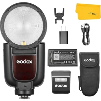 Abbildung von Godox V1Pro O 2.4G Wireless Speedlite Kamerablitz, M/TTL Blitzmodus, 1/8000s HSS Speedlite, Rundkopf Kamerablitz mit abnehmbarem Sub Blitz für Olympus Panasonic Kameras