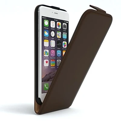 Abbildung von EAZY Case Hülle kompatibel mit iPhone 6 Plus / 6S Flip Cover zum Aufklappen, Handyhülle aufklappbar, Schutzhülle, Flipcover, Flipcase, Flipstyle vertikal klappbar, aus Kunstleder, Braun