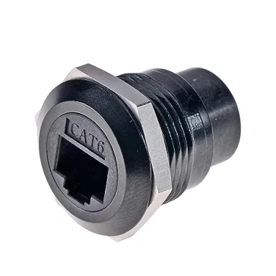 Abbildung von HangTon 2pack RJ45 Cat6 Panel Sockel Koppler Ethernet Netzwerk wasserdicht kreisförmig Bulkhead Pass Through Connector, Inline Kabel Chassis Buchse zu
