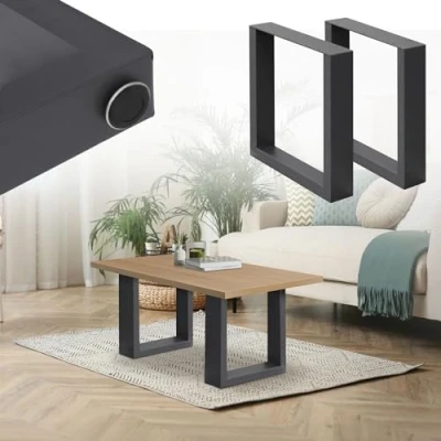 Abbildung von ECD Germany Tischbein 2er Set Tischgestell aus Vierkantprofilen pulverbeschichtete Stahl, Tischfuß 30x43 cm Anthrazit Industriedesign Metall Tischkufen