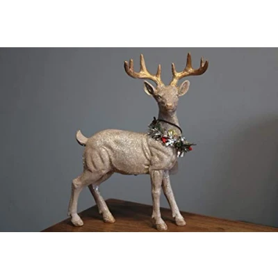Abbildung von Goldbach LED Hirsch aus Polyresin, 25 x 7 23 cm, Champagne, mit beleuchtbarem Kranz