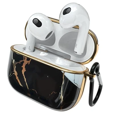 Abbildung von EAZY Case Schutzhülle für AirPods 3 Hülle Schwarz Hard Stoßfest mit Karabiner geeignet als Schlüsselanhänger Antikratz Etui rutschfest Hardcase Airpod 3. Generation in Marmor