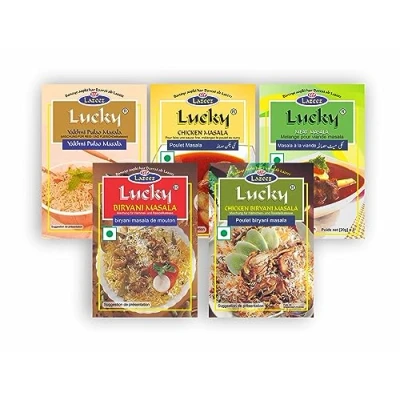 Abbildung von Lucky Masale Reis und Curry Combo Pack (pulao, Biryani Masala, Hähnchen Fleisch Masala)