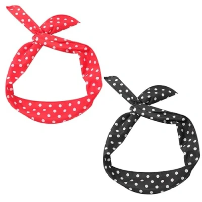 Abbildung von 2 Stück Rock&#039;n&#039;Roll Stirnbänder, Polka Dot Retro Draht Haarbänder, Stirnband Schleifen, Kopftuch Haar Accessoires, 50er 90er Jahre Stil, Damen Accessoires