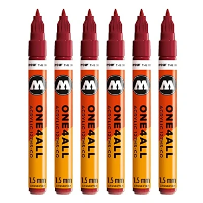 Abbildung von Molotow One4All 127HS CO Acryl Marker (1,5 mm Strichstärke, hochdeckend und permanent, UV beständig, für fast alle Untergründe) 6 Stück Farbe 086 burgundrot