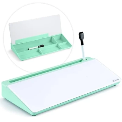 Abbildung von Varhomax Schreibtisch Whiteboard aus Glas mit Trockenabwischfunktion, Desktop Aufbewahrung, To Do Liste, Notizblock, Begleiter und Tastaturständer für Zuhause (Grün)