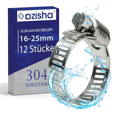 Abbildung von AZISHA Schlauchschellen 16 25mm 12 Stück 304 Rostfrei Edelstahl Einstellbare W4 Schraubschellen, Schellen Für Poolschlauch, Garten, Gas, Wasser, Waschmaschine, Und Kfz Schlauch