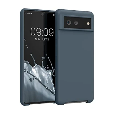 Abbildung von kwmobile Hülle kompatibel mit Google Pixel 6 Silikon Handy Case Handyhülle weiche Oberfläche kabelloses Laden Dunkler Schiefer