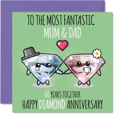 Abbildung von Stuff4 Süße Diamant Jubiläumskarte für Mama und Papa 60 Jahre zusammen Glückwunschkarten zum 60. Hochzeitstag Mutter, 145 mm x mm, Grußkarten Jahrestag