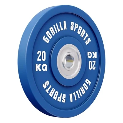 Abbildung von GORILLA SPORTS Hantelscheibe 50mm Bohrung, Olympia, 5/10/15/20/25 kg Bumper Plates, Weight 20 kg, Gummierte, Gusseisen, Rutschfest