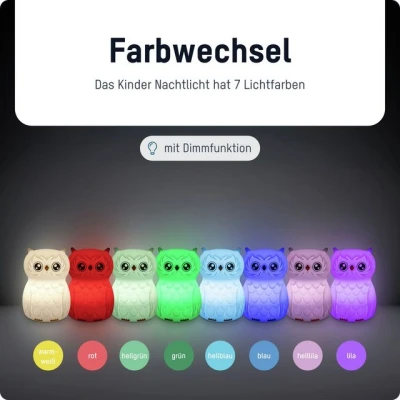 Abbildung von ANSMANN Nachtlicht Kinder, Tier Lampe, Eule aus Silikon, wiederaufladbar, dimmbar, verschiedenfarbig,Geburtstagsgeschenk für Jungen &amp; Mädchen