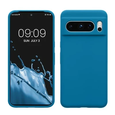 Abbildung von kwmobile Hülle kompatibel mit Google Pixel 8 Pro Silikon Handy Case Handyhülle weiche Oberfläche kabelloses Laden Karibikblau