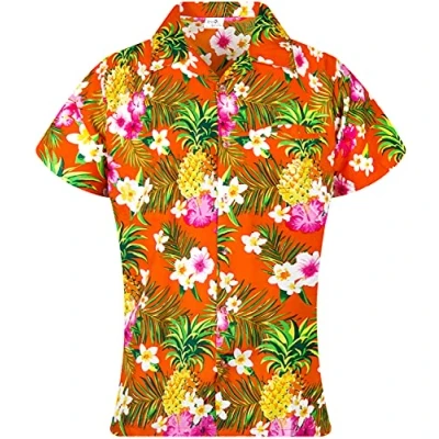 Abbildung von King Kameha Funky Hawaiibluse, Hawaiihemd, Kurzarm, Print Pineapple Flowers, Orange, XL