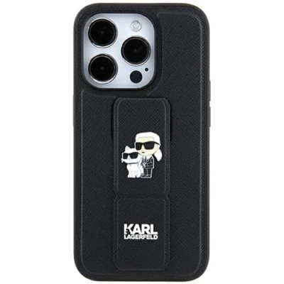 Abbildung von Karl Lagerfeld KLHCN61GSAKCPK Hülle für iPhone 11 / Xr 6.1&quot; Schwarz hardcase Gripstand Saffiano Karl&amp;Choupette Pins