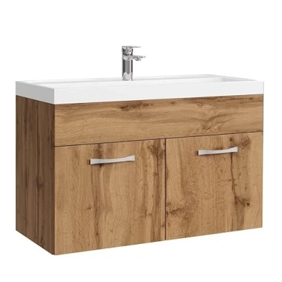 Abbildung von Badezimmer Badmöbel Set Paso 01 80cm Waschbecken Eiche Unterschrank Schrank Waschtisch