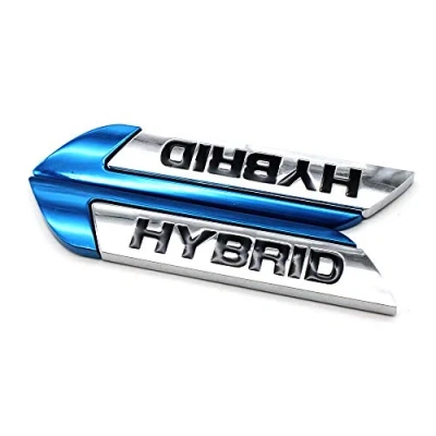 Abbildung von HIGGER 1 Paar Auto Metall Abzeichen Emblem 3D HYBRID Kofferraum Logo Aufkleber Für Die Meisten Autos (Blau)