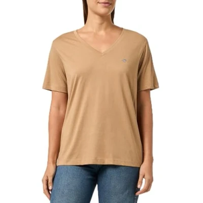 Abbildung von GANT REG Shield Vneck Tshirt basic, Damen, Größe: Small, Caramel beige
