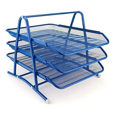 Abbildung von Leviatan Metall Ablage Ablagefächer Büro Organizer Schreibtisch Schubladen für Dokumente 3 Schubfächer Briefablage Dokumentenablage A4 Mesh Ordnungssystem Büro, Marineblau