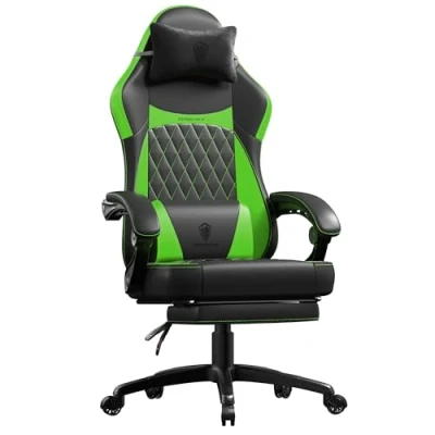 Abbildung von Dowinx Gaming Stuhl Racing Gamer Stuhl, Ergonomischer Sessel mit Lendenwirbelstütze, Chair PU Leder 150KG, Grün