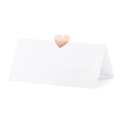 Abbildung von partydeco Grußkarten, Tischkarten mit Herz 10x5cm blanko 10 Stück weiß / rosegold