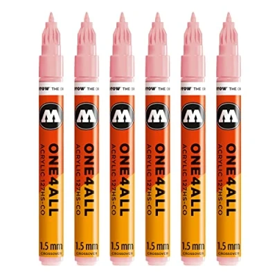 Abbildung von Molotow One4All 127HS CO Acryl Marker (1,5 mm Strichstärke, hochdeckend und permanent, UV beständig, für fast alle Untergründe) 6 Stück Farbe 207 powder pastell