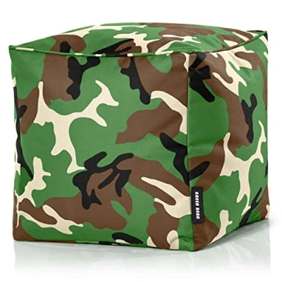 Abbildung von Green Bean Outdor Pouf Hocker 40x40x40cm mit EPS Perlen Füllung Erweiterung &amp; Addon für Sitzsäcke: Fußhocker Fußkissen Bodenkissen Kinder Erwachsene Fußablage Sitzkissen Camouflage Grün