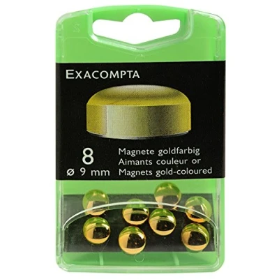 Abbildung von Exacompta 10912E 8er Pack Magnete Ø 9mm gold in Kunststoffbox Magnetkraft 120 g