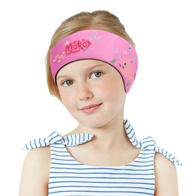 Abbildung von MoKo Schwimmen Stirnband, Neopren Schwimmband Ohrenband Wasserdichtes Kopfband Haarband mit Hohe Elastizität und Klettverschluss Ohrenschutz Band für Kinder Alter 1 2, S Größe, Rosa Brunnenkresse Wal