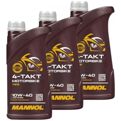 Abbildung von Motoröl Motorbike 4 Takt SAE 10W 40 MANNOL API SL 3 X 1 Liter für Aprilia ATU BM W Cagiva Ducati Gilera Hon da Hyosung Italjet Kawasa ki KT M Kymco MBK Moto Guzzi MZ/MUZ PGO Suzu Yamaha