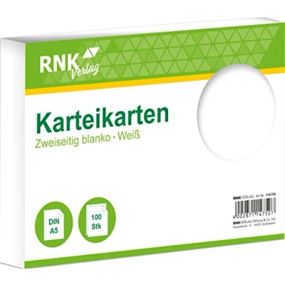 Abbildung von RNKVERLAG 114750 Karteikarten blanko weiß, DIN A5, 1 Packung à 100 Karten