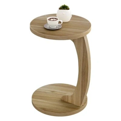 Abbildung von WOLTU Beistelltisch C Form, Couchtisch rund, Sofatisch Kaffeetisch Wohnzimmertisch Abstelltisch, Kleiner Tisch für Couch Sofa Bett, aus MDF, φ38xH55 cm,Helle Eiche,BTS20hei