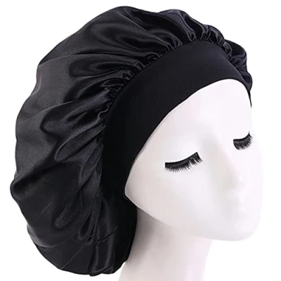 Abbildung von 1 Stück Silk Bonnet,Seidenhaube Schlafhaube,Satin Haarhaube Bonnet,Schlafmütze Nachtmütze Haube Schlafen für lockiges Haar Schlafmütze Seide Kopfhaube Black