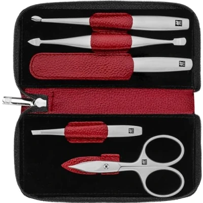 Abbildung von ZWILLING Maniküreset (5 Teilig, Nagelpflege und Pediküre, Echt Leder Etui, Präzise, Geschenkset, mit Kombi Nagelschere), Premium, Rot