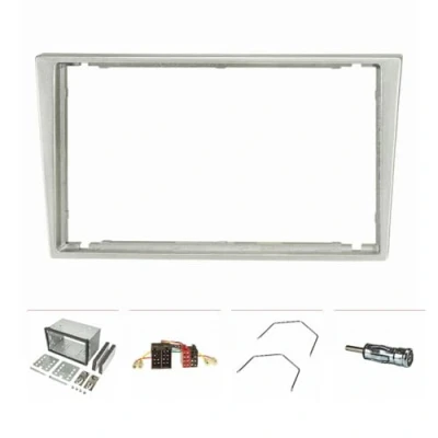 Abbildung von tomzz Audio 2439 020 Doppel DIN Radioblende Set kompatibel mit Opel Corsa C Combo Omega B Vectra Meriva matt Chrom Einbaukit Radioadapter ISO Antennenadapter Entriegelungsbügel