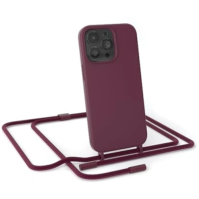 Abbildung von EAZY CASE Handykette Silikon Premium kompatibel mit iPhone 13 Pro Handyhülle Umhängeband, Handykordel Schutzhülle, Silikonhülle, Hülle Band, Kette für Smartphone, Beere