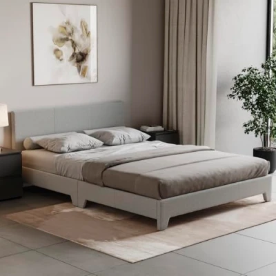 Abbildung von Vida Designs Victoria Bett, Bettgestell, Polsterstoff, Kopfteil, Schlafzimmermöbel (Doppelbett (4 Fuß), Hellgraues Leinen)