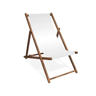 Abbildung von MultiBrands Liegestuhl, Holz, Weiß ohne Armlehne mit dunkelbrauner Lasur, klappbar
