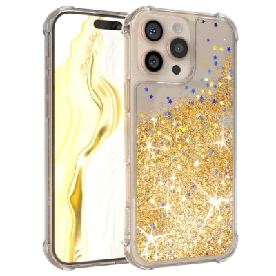 Abbildung von EAZY Case Glitzer Hülle kompatibel mit iPhone 16 Pro Max Handyhülle für Apple Silikon leichtes Shiny Cover stoßfestes Phone als Fallschutz in Liquid Gold