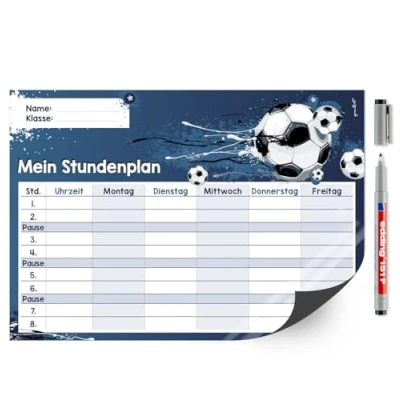 Abbildung von Fußball Stundenplan abwischbar mit Stift I DIN A4 magnetisch Jungen Jungs blau weiß schwarz dv485